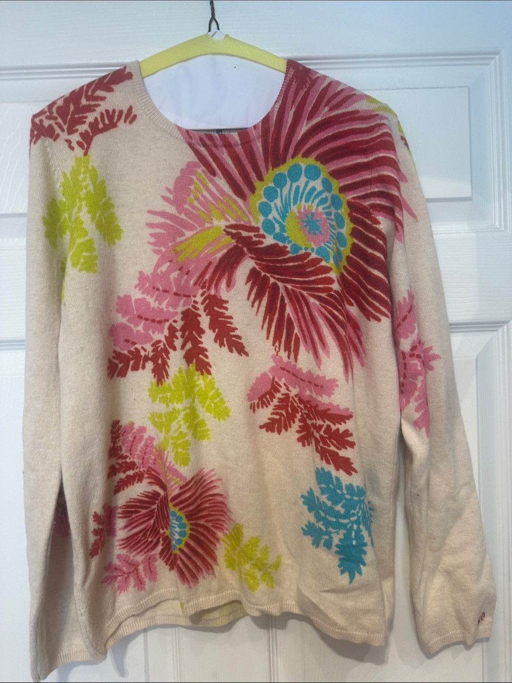 Frances Valentine Cream Crewneck Sweater with Multicolor Floral Print